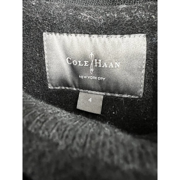 Cole Haan Womens Coat Size 4 Button Front Belted Trench Wool Blend Black - Picture 2 of 6